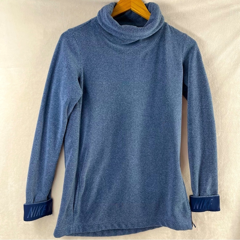 Nike Therma Fleece Tunic Blue/Gray Pullover Funnel Neck Women's Small Soft